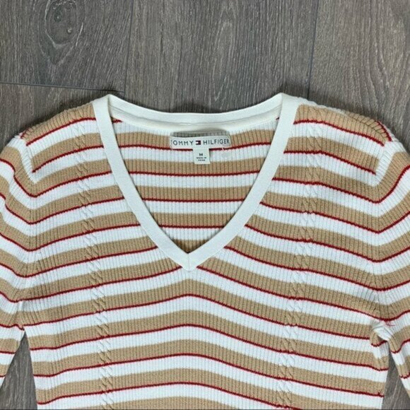 Tommy Hilfiger Women's Stripe Sweater V-neck Pullover Vintage 2000 Preppy Size M - Picture 5 of 16